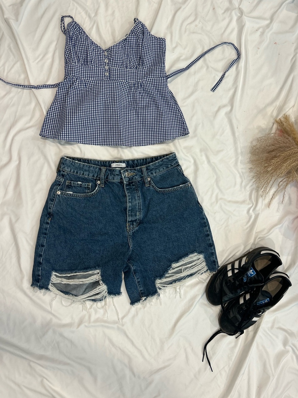Forever 21 Dark Blue Distressed High-Rise Denim Shorts